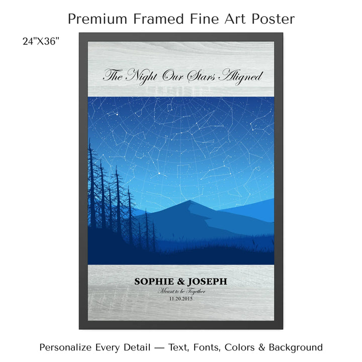 Custom Blue Landscape Star Map Wall Art - 24x36 framed poster-ARTFULANE