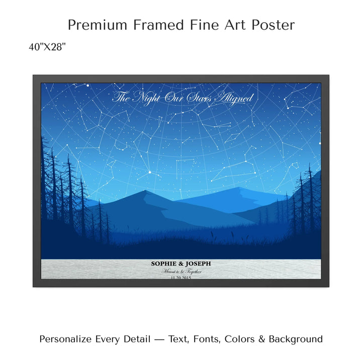 Custom Blue Landscape Star Map Wall Art - 40x28 framed poster-ARTFULANE