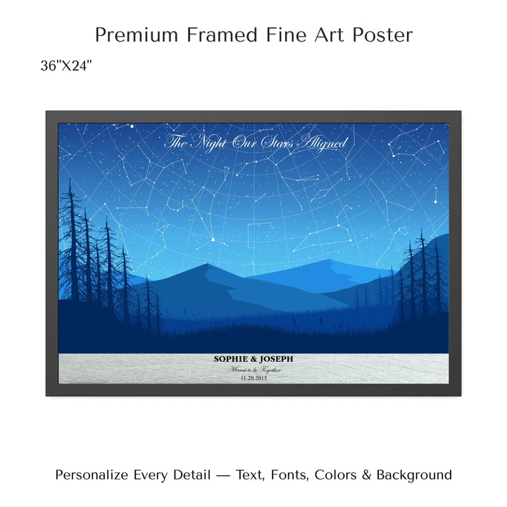 Custom Blue Landscape Star Map Wall Art - 36x24 framed poster-ARTFULANE