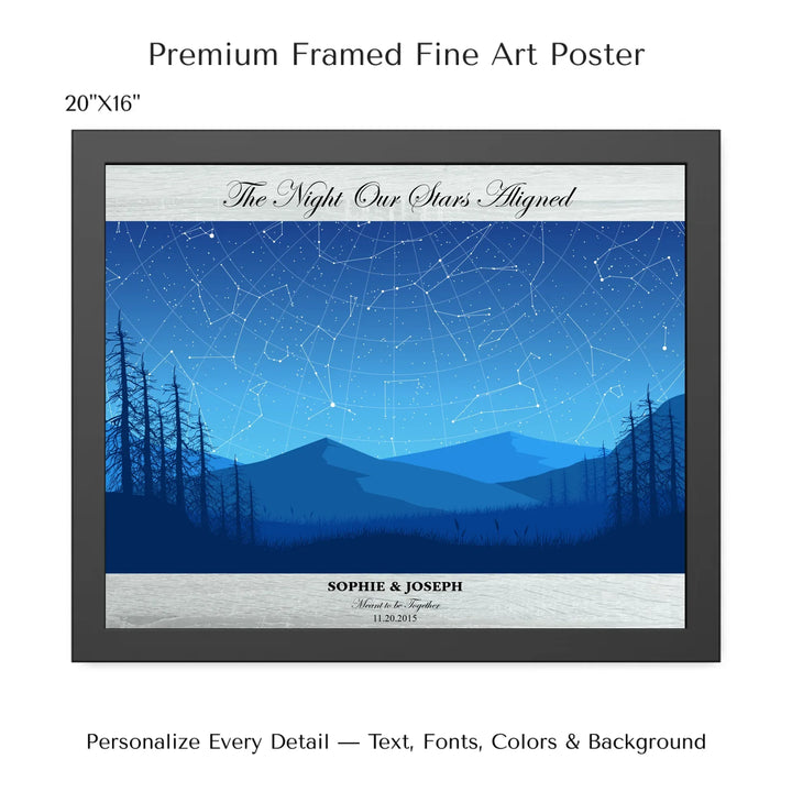Custom Blue Landscape Star Map Wall Art - 20x16 framed poster-ARTFULANE