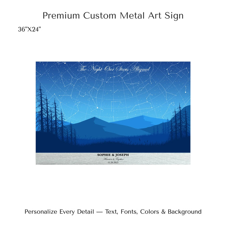 Custom Blue Landscape Star Map Wall Art - 36x24 metal art sign-ARTFULANE