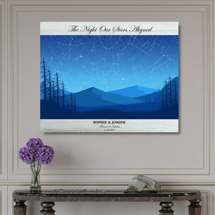 Custom Blue Landscape Star Map Wall Art - stretched canvas on wall-ARTFULANE