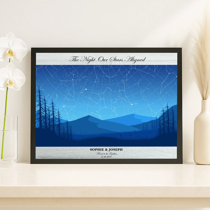 Custom Blue Landscape Star Map Wall Art - framed canvas on shelf-ARTFULANE