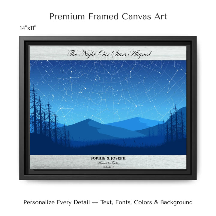 Custom Blue Landscape Star Map Wall Art - 14x11 framed canvas-ARTFULANE