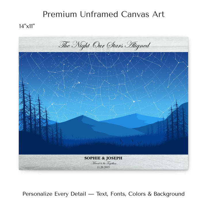Custom Blue Landscape Star Map Wall Art - 14x11 stretched canvas-ARTFULANE