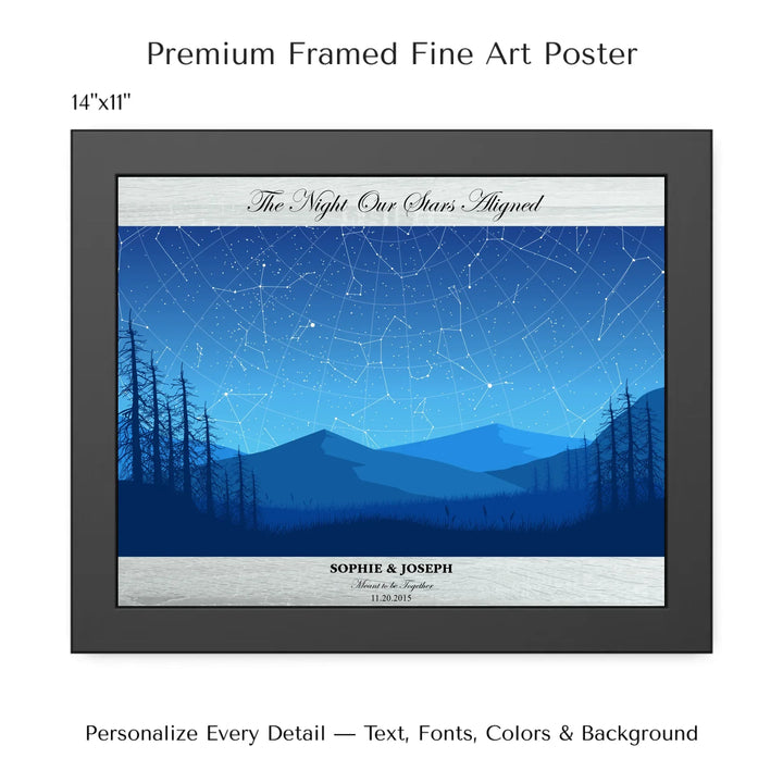 Custom Blue Landscape Star Map Wall Art - 14x11 framed poster-ARTFULANE