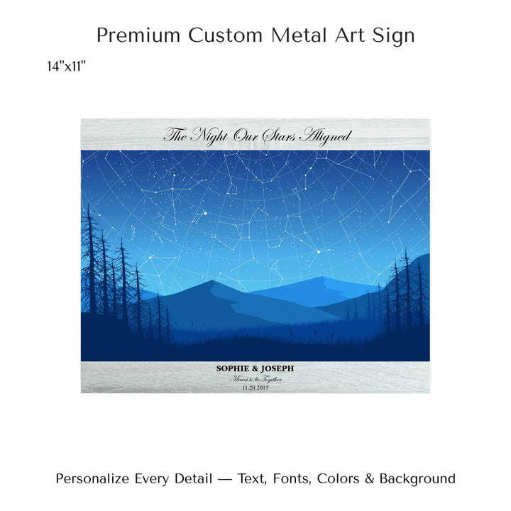 Custom Blue Landscape Star Map Wall Art - 14x11 metal art sign-ARTFULANE
