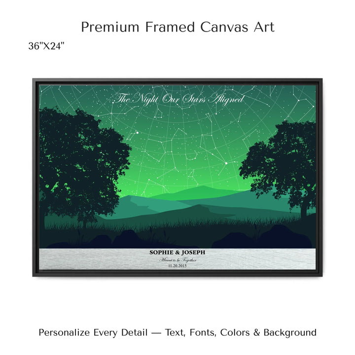 Custom Green Landscape Star Map Wall Art -36x24 framed canvas-ARTFULANE