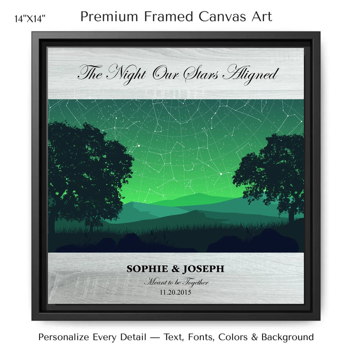 Custom Green Landscape Star Map Wall Art -14x14 framed canvas-ARTFULANE