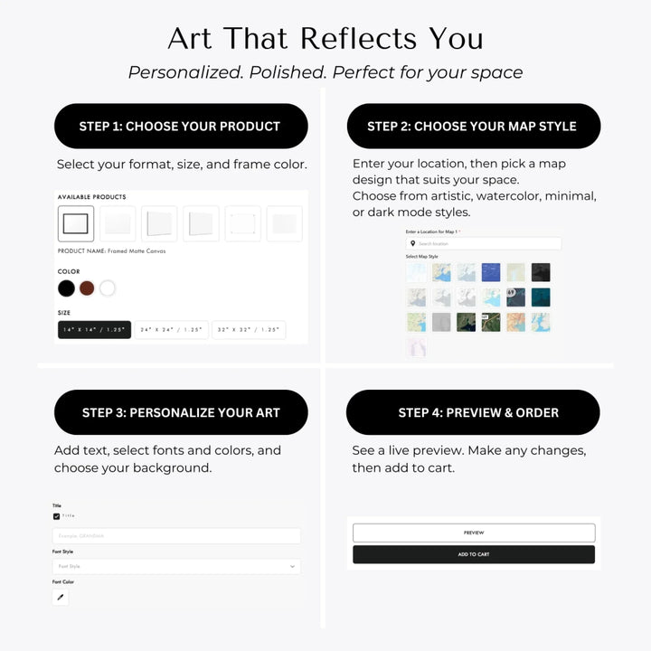 Custom circle map wall art with multiple personalized captions, names, and title over a textured background -How to Customize Wall Art-ARTFULANE