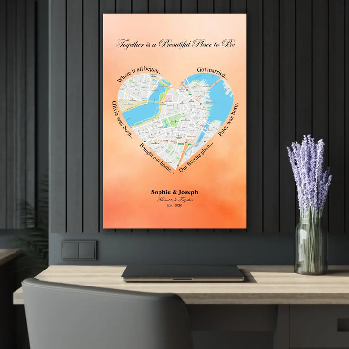 Custom Heart-Shaped Location Map Wall Art -24x36 acrylic print french with cleat context-ARTFULANE