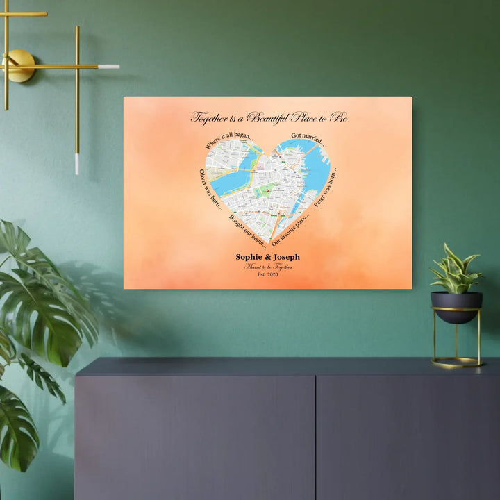 Custom Heart-Shaped Location Map Wall Art -36x24 metal art sign on wall-ARTFULANE