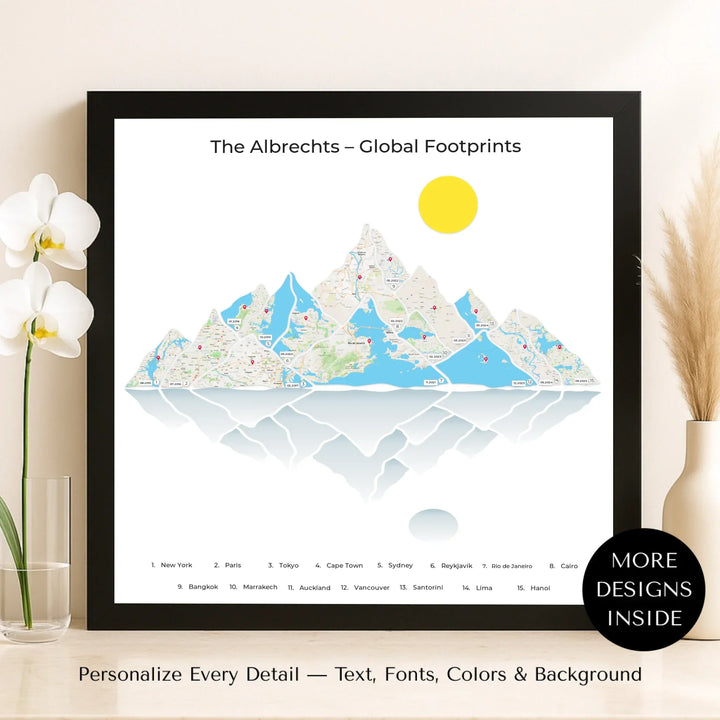 Custom Mountain Range Location Maps Wall Art - framed canvas on shelf-ARTFULANE