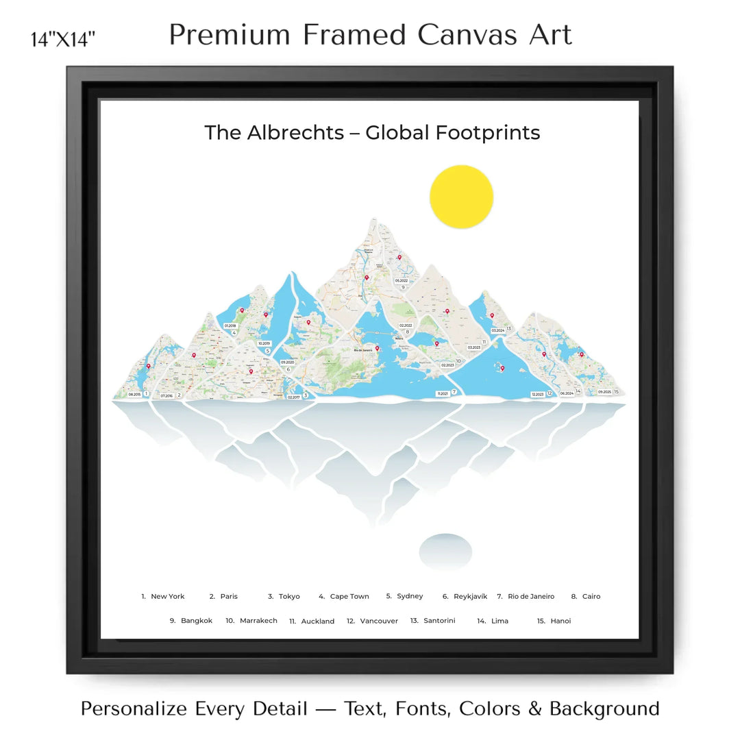 Custom Mountain Range Location Maps Wall Art -14x14 framed canvas-ARTFULANE