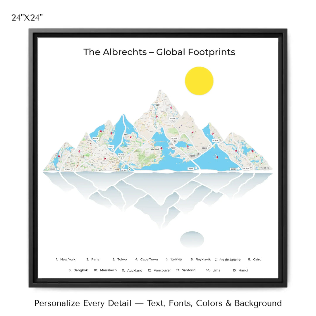 Custom Mountain Range Location Maps Wall Art -24x24 framed canvas-ARTFULANE