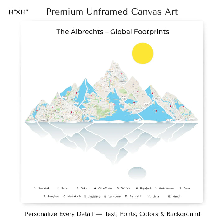 Custom Mountain Range Location Maps Wall Art - 14x14 stretched canvas-ARTFULANE