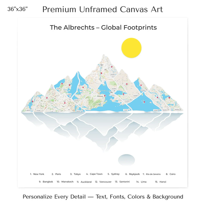 Custom Mountain Range Location Maps Wall Art - 36x36 stretched canvas-ARTFULANE