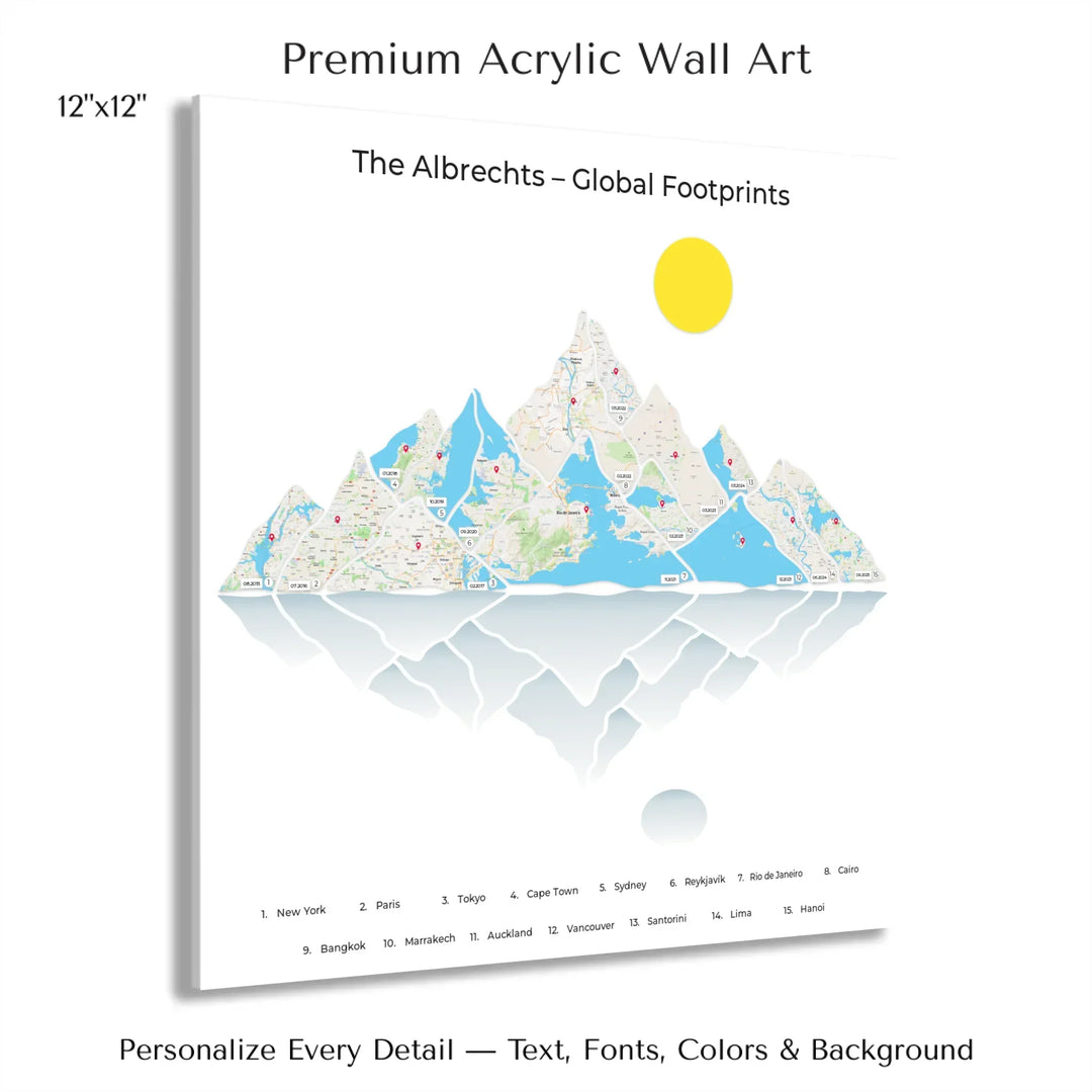 Custom Mountain Range Location Maps Wall Art - 12x12 acrylic print with french cleat-ARTFULANE