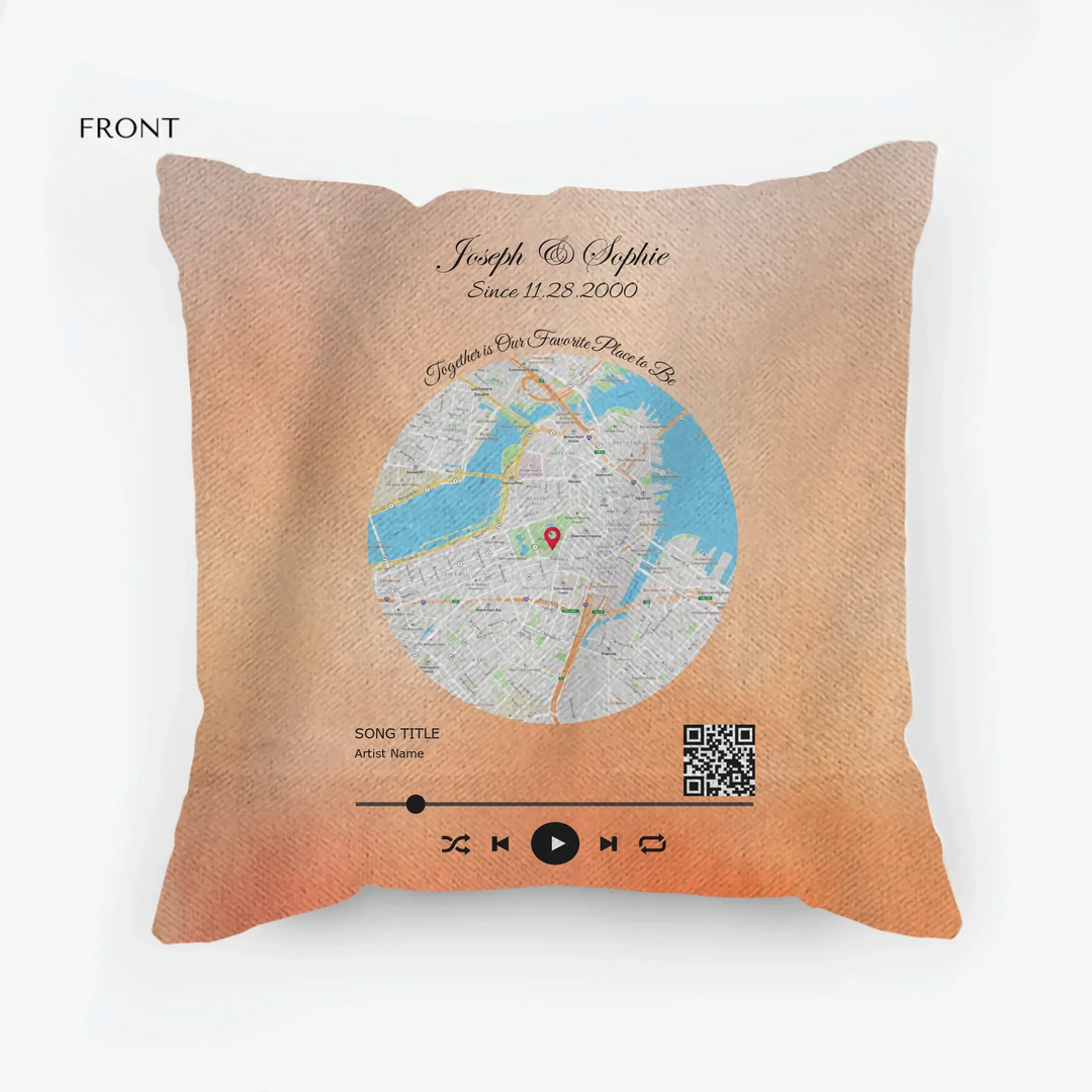 Custom Song QR Code & Location Map Pillow - ART-PIL550.4
