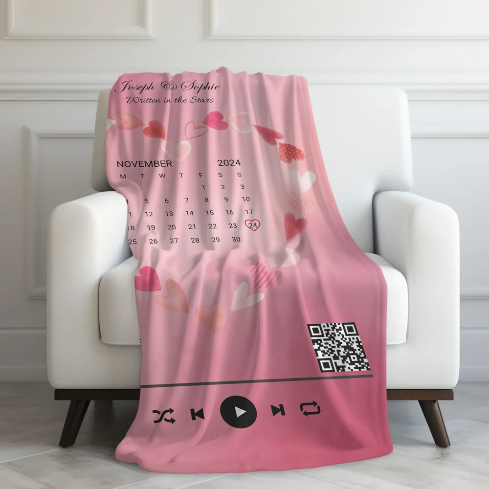 Custom Song QR Code & Calendar - Ultra-Soft Plush Blanket On Couch-ARTFULANE