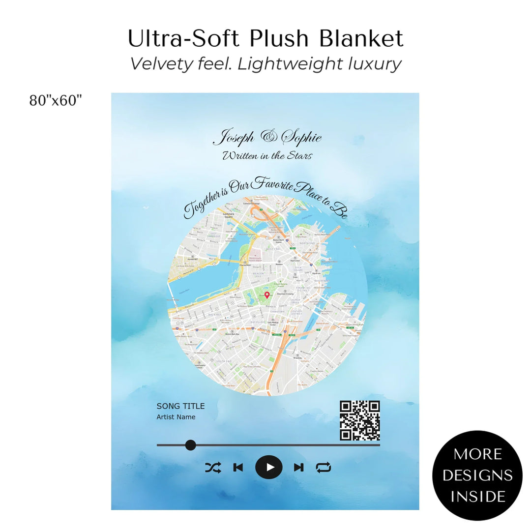 Custom Song QR Code & Location Map - Ultra-Soft Plush Blanket 80"X60"-ARTFULANE