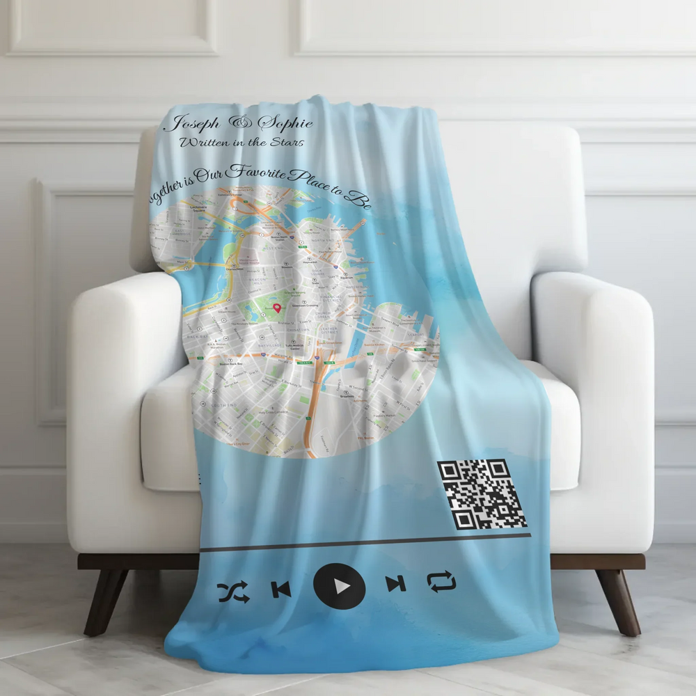 Custom Song QR Code & Location Map - Ultra-Soft Plush Blanket On Couch-ARTFULANE