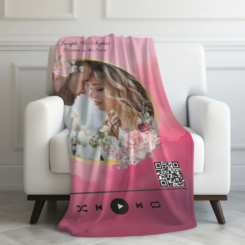 Custom Song QR Code & Photo Blanket -Ultra-Soft Plush Blanket On Couch-ARTFULANE