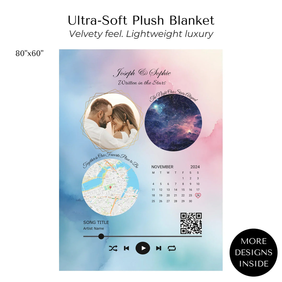 Custom Song QR Code & Maps Keepsake -Ultra-Soft Plush Blanket 80"X60"-ARTFULANE
