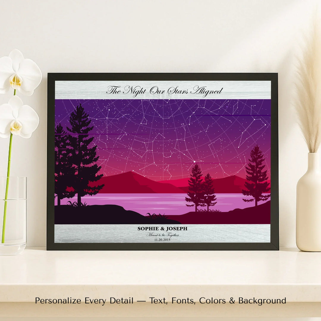 Custom Purple Landscape Star Map Wall Art - framed canvas on shelf-ARTFULANE