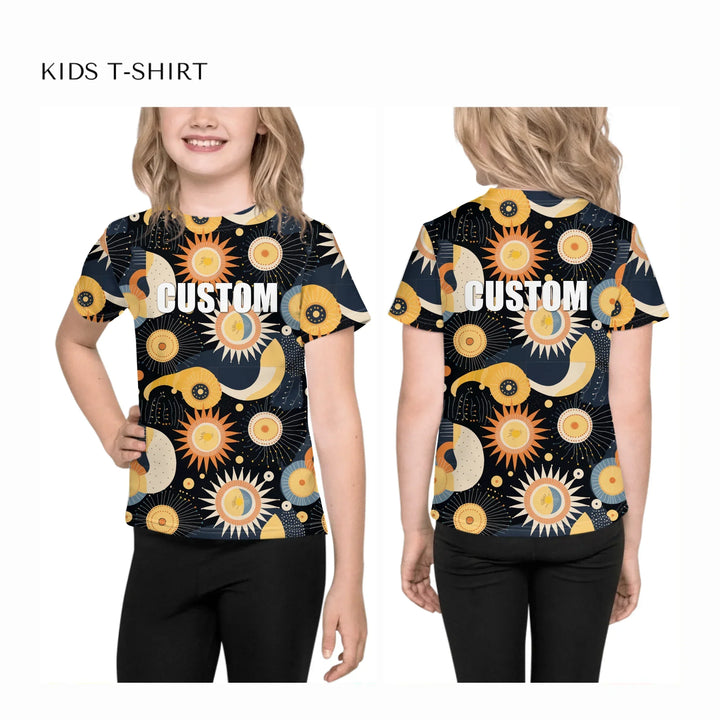 all-over-print-unisex-kids-crew-neck-t-shirt-on-model-front-and-back-artfulane