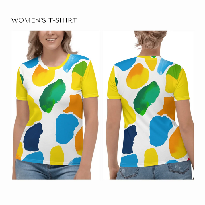 all-over-print-womens-crew-neck-t-shirt-on model-front-and-back-artfulane