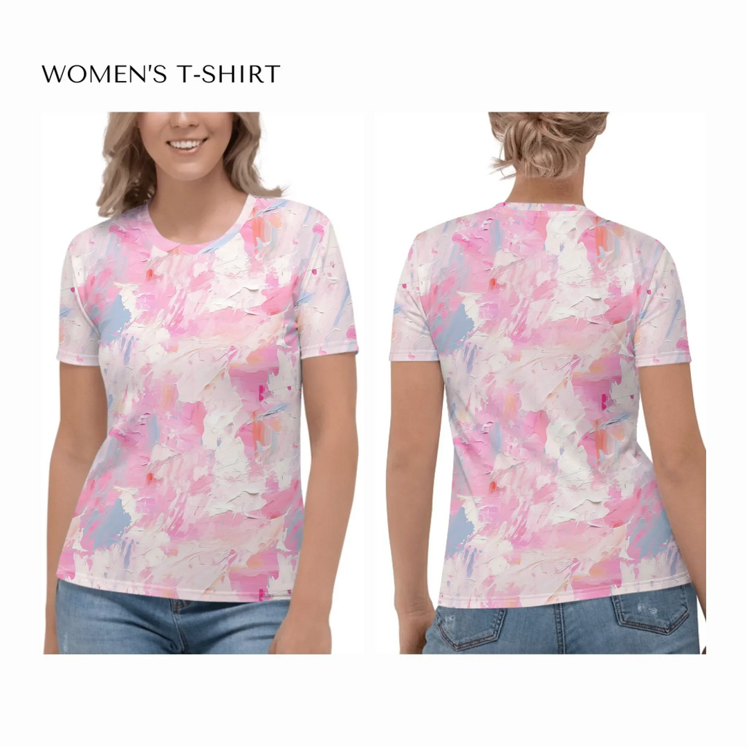 all-over-print-womens-crew-neck-t-shirt-on model-front-and-back-artfulane