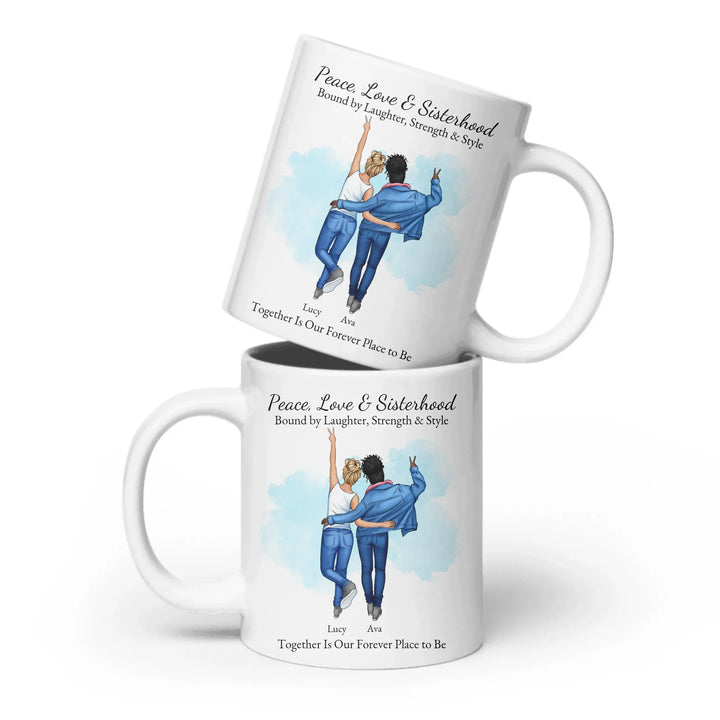 Personalized best friends mug with custom cartoon portrait, names, and quote – perfect sisterhood or friendship gift -ceramic mug both sides-ARTFULANE
