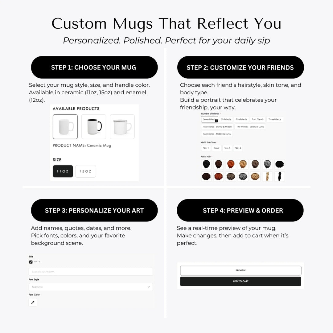 Custom soul sisters mug with illustrated group of best friends, matching outfits, names, and heartfelt quote – friendship gift - How to Customize Mugs-ARTFULANE