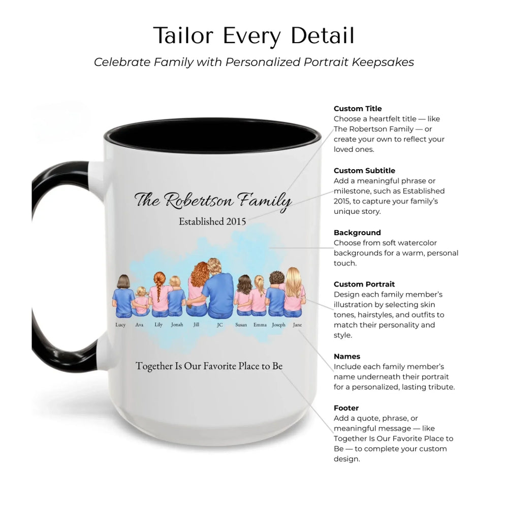 Custom family mug with illustrated portrait and names-Mug Customization Options-ARTFULANE