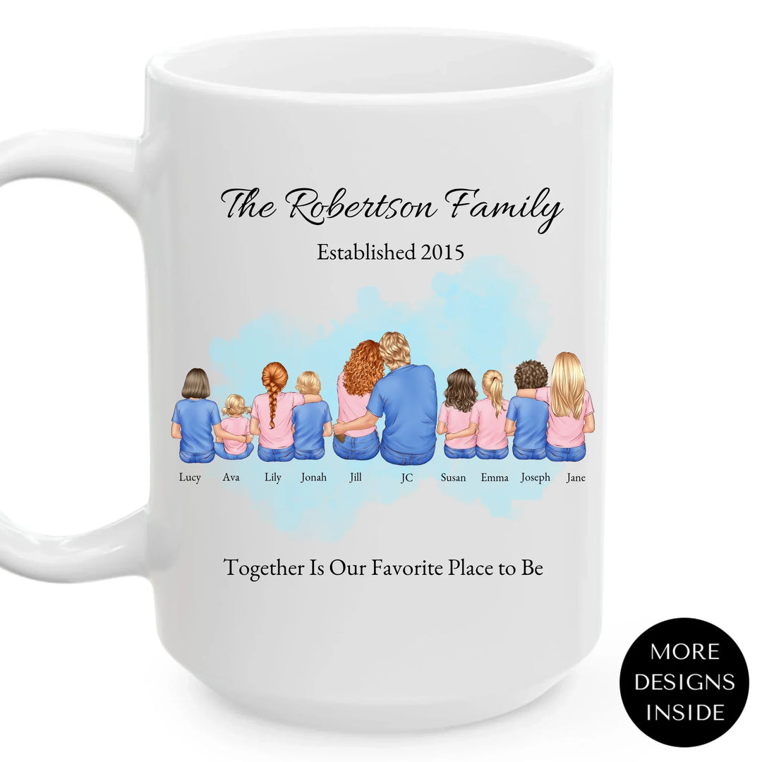 Custom family mug with illustrated portrait and names-ARTFULANE
