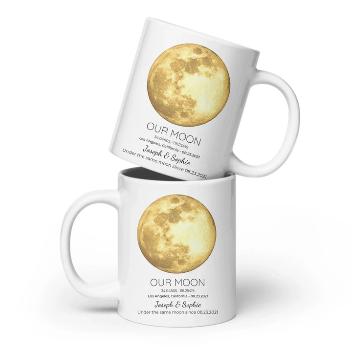 Personalized moon phase mug with custom date, coordinates, and names, perfect gift for couples, friends, and special milestones -ARTFULANE