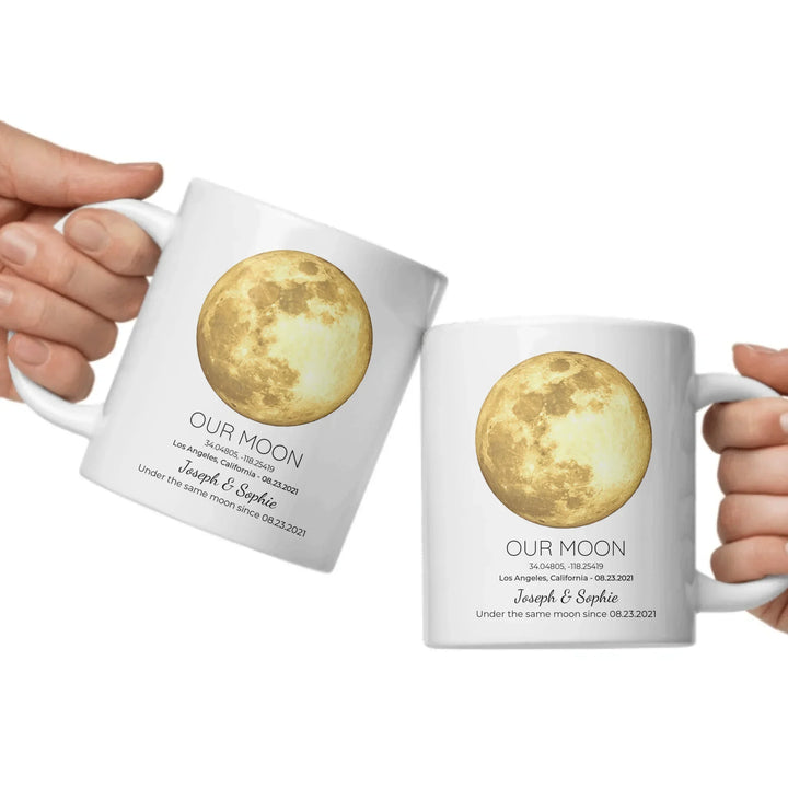 Personalized moon phase mug with custom date, coordinates, and names, perfect gift for couples, friends, and special milestones -ARTFULANE