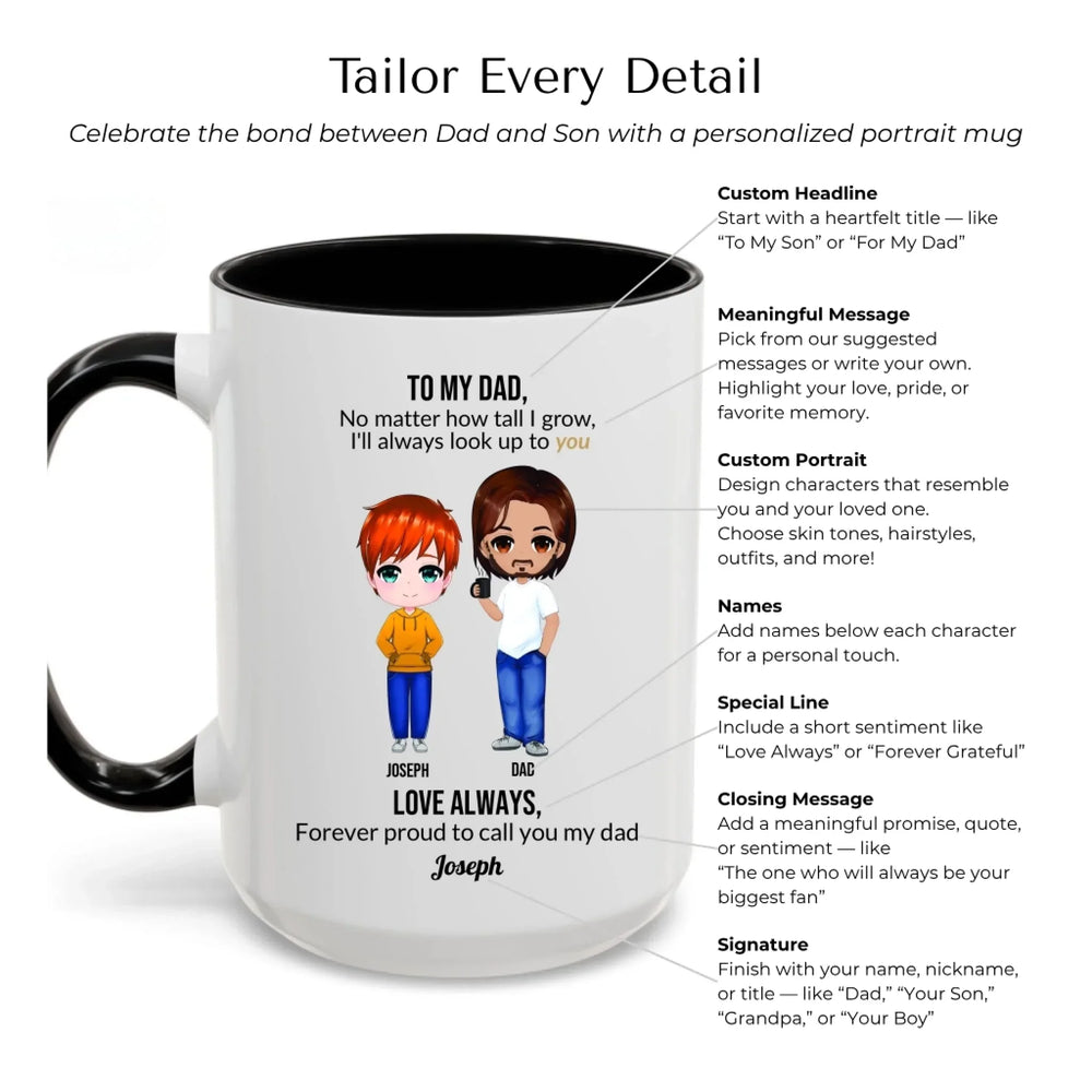 Custom Dad and Son Mug with Personalized Portrait, Message, and Names – Thoughtful Father’s Day or Birthday Gift-Mug Customization Options-ARTFULANE
