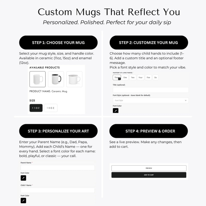 Personalized fist bump mug with parent or grandparent name and custom child names – custom gift for dad, mom, papa, or nana -How to Customize Mugs-ARTFULANE