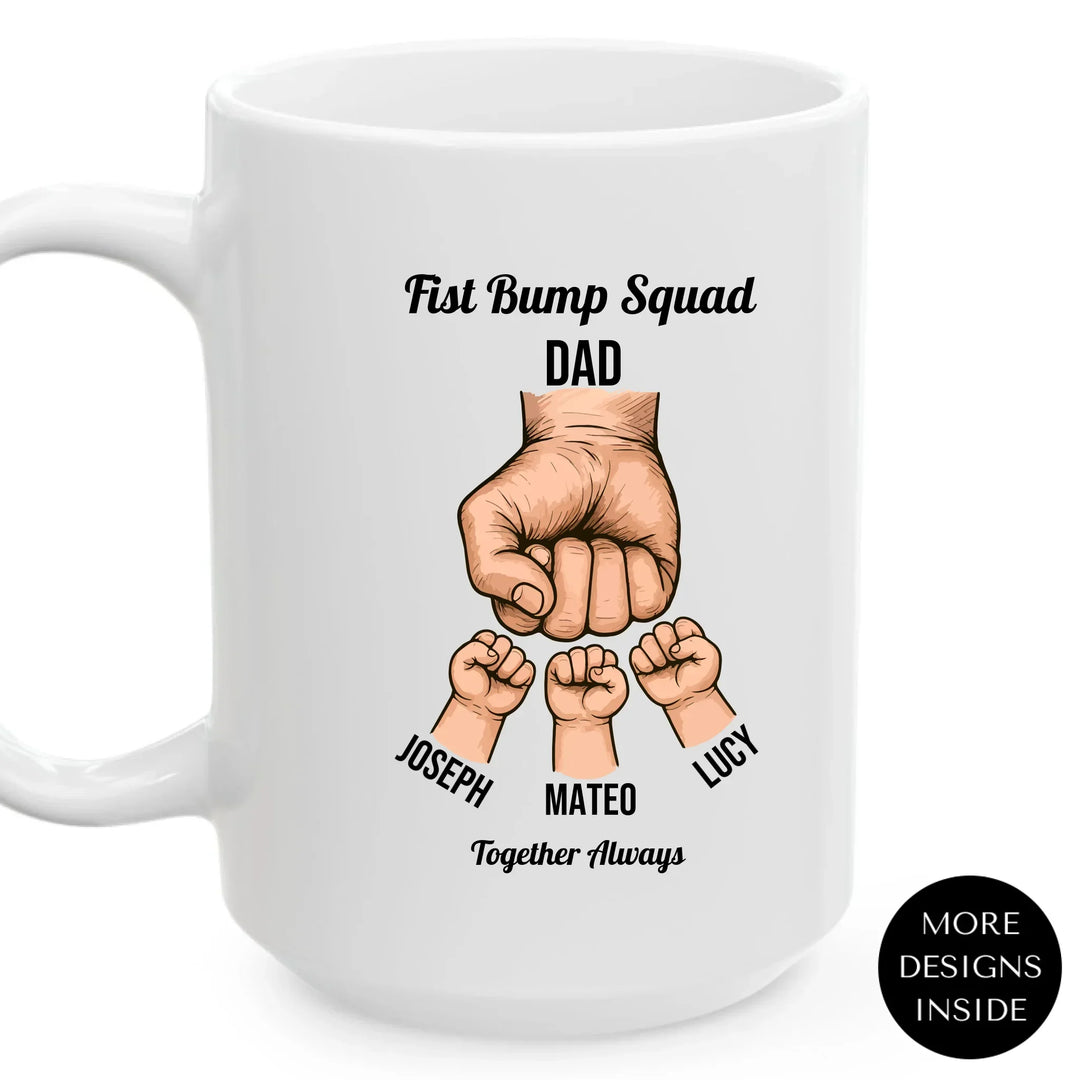 Personalized fist bump mug with parent or grandparent name and custom child names – custom gift for dad, mom, papa, or nana -ARTFULANE