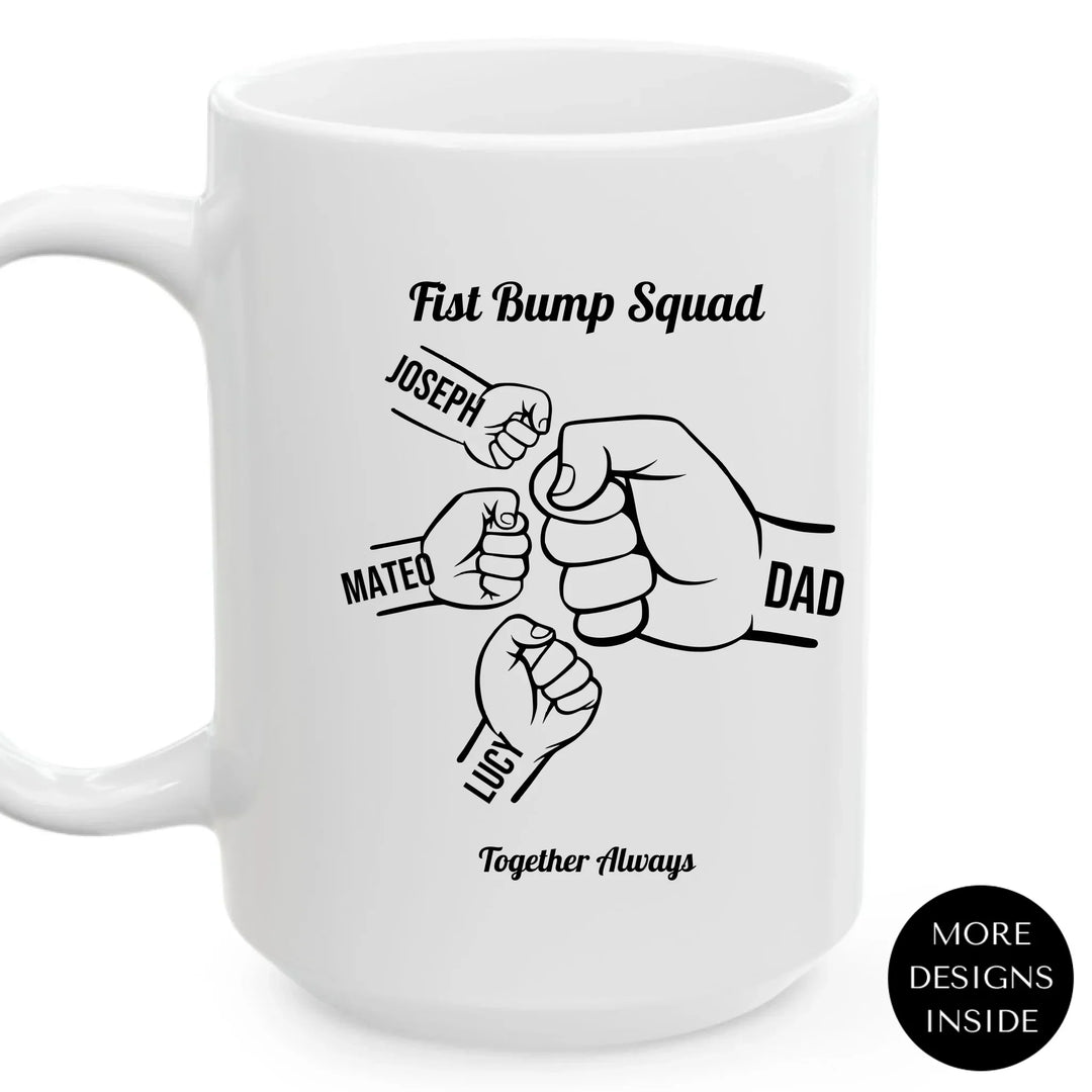Personalized fist bump mug with parent or grandparent name and custom child names – custom gift for dad, mom, papa, or nana -ARTFULANE