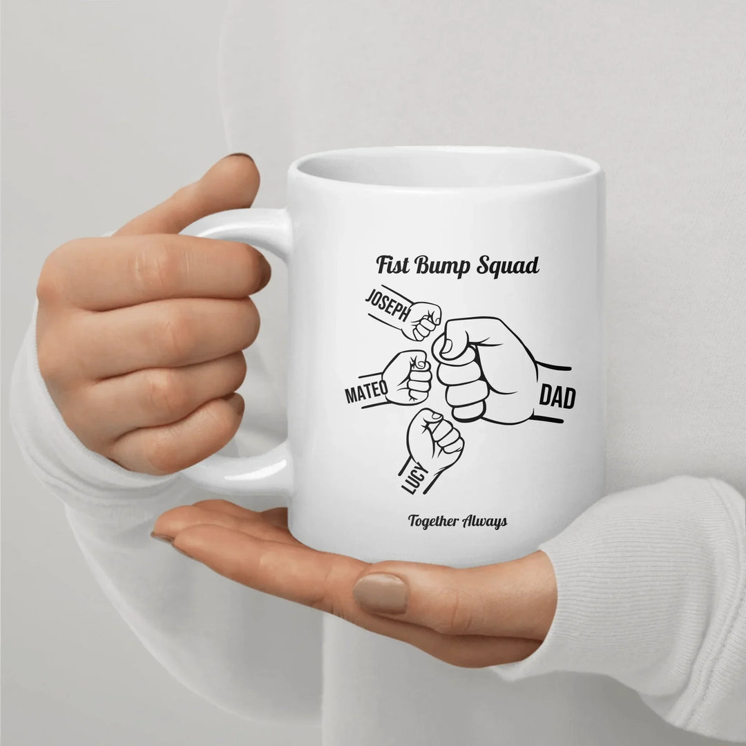 Personalized fist bump mug with parent or grandparent name and custom child names – custom gift for dad, mom, papa, or nana -ARTFULANE