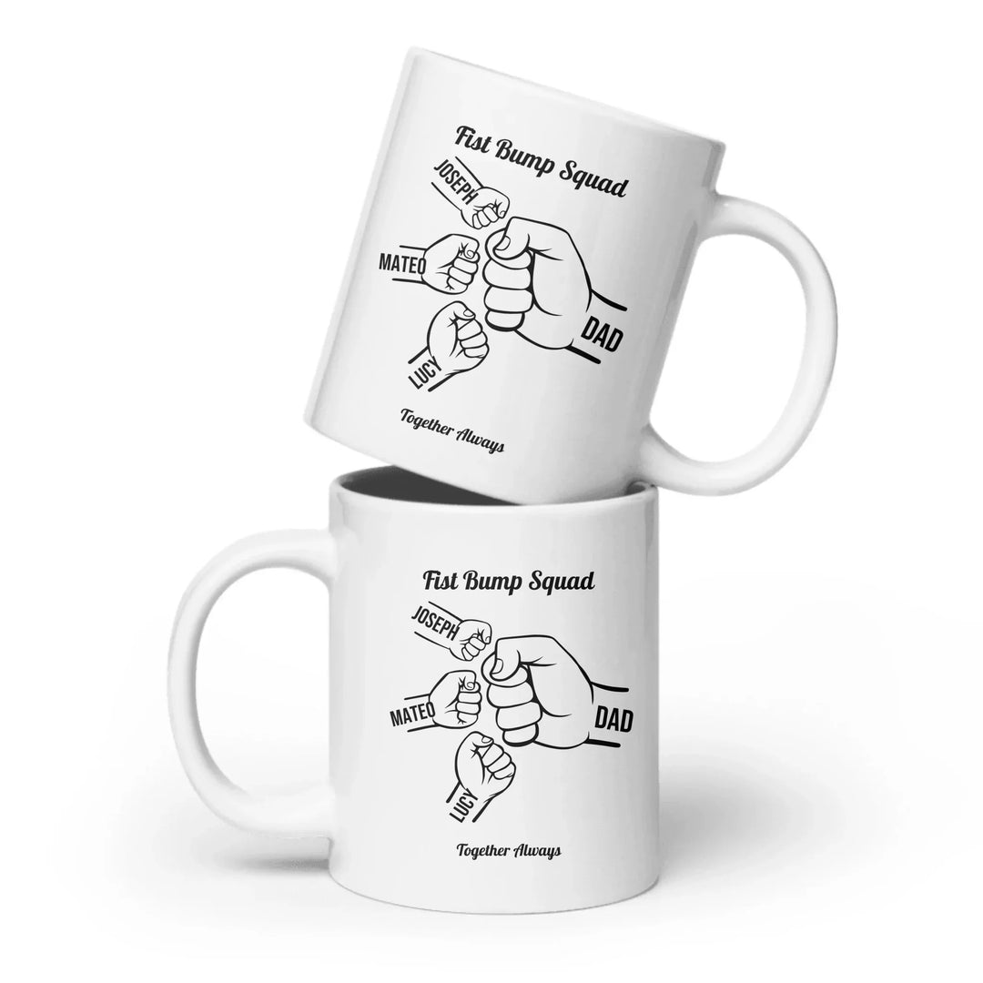 Personalized fist bump mug with parent or grandparent name and custom child names – custom gift for dad, mom, papa, or nana -ARTFULANE