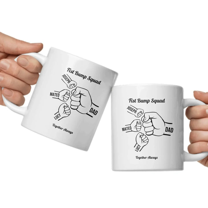 Personalized fist bump mug with parent or grandparent name and custom child names – custom gift for dad, mom, papa, or nana -ARTFULANE
