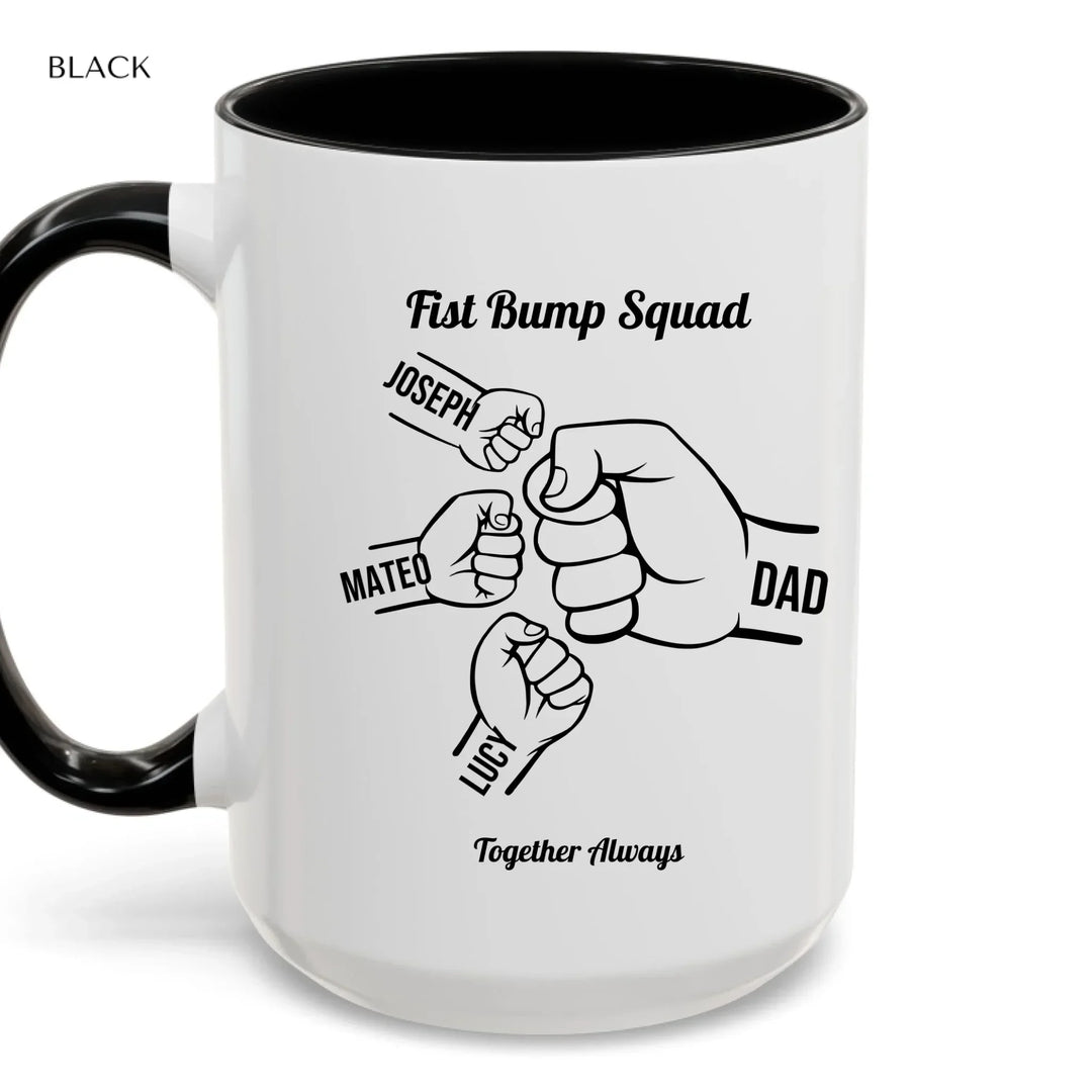 Personalized fist bump mug with parent or grandparent name and custom child names – custom gift for dad, mom, papa, or nana -ARTFULANE