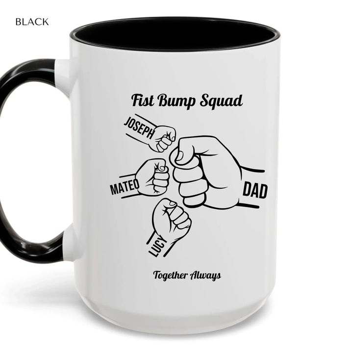 Personalized fist bump mug with parent or grandparent name and custom child names – custom gift for dad, mom, papa, or nana -ARTFULANE