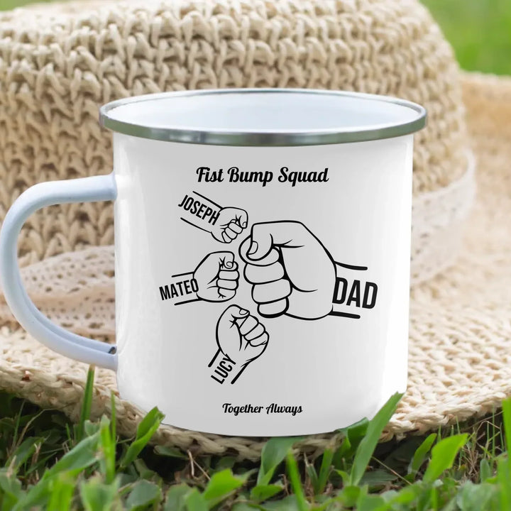 Personalized fist bump mug with parent or grandparent name and custom child names – custom gift for dad, mom, papa, or nana -ARTFULANE
