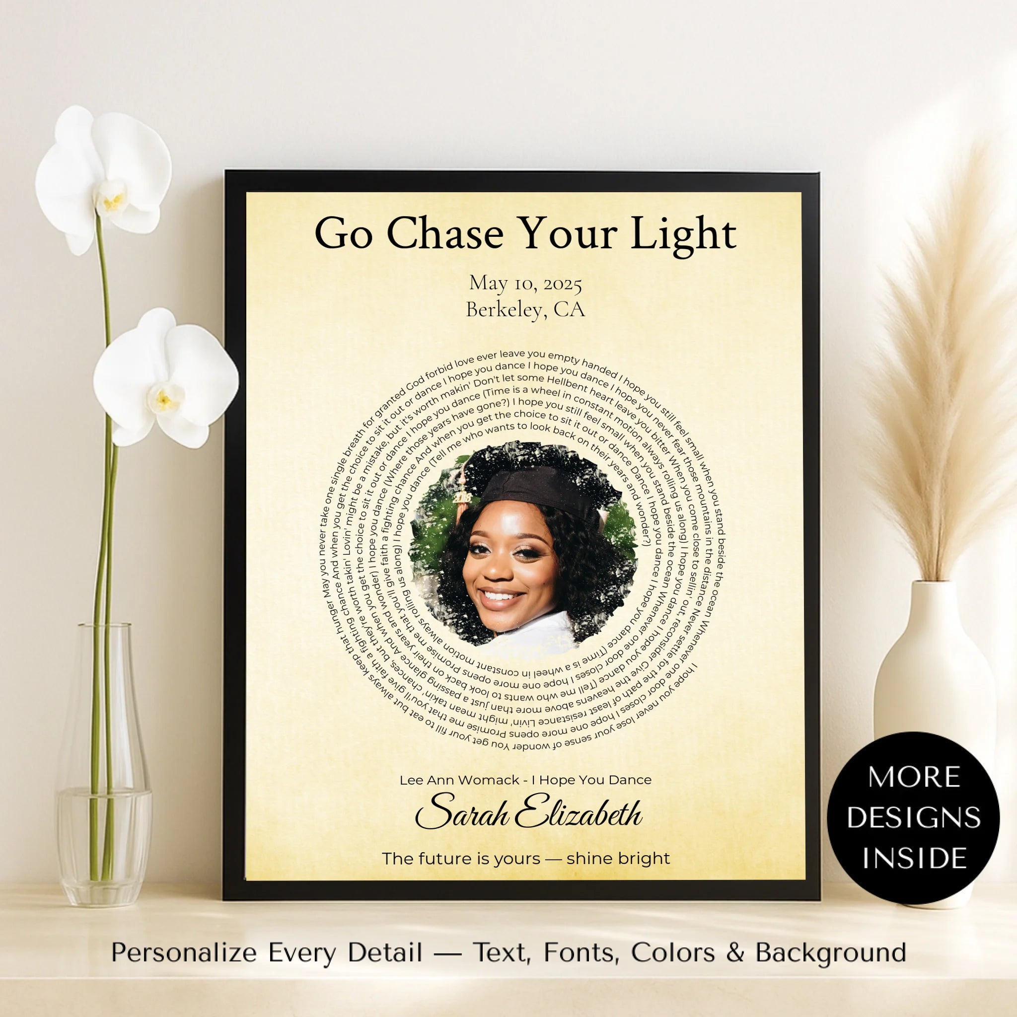 Personalized Graduation Gift Wall Art with Song Lyrics, Photo \u0026 Name –  ARTFULANE, image size:2048x2048