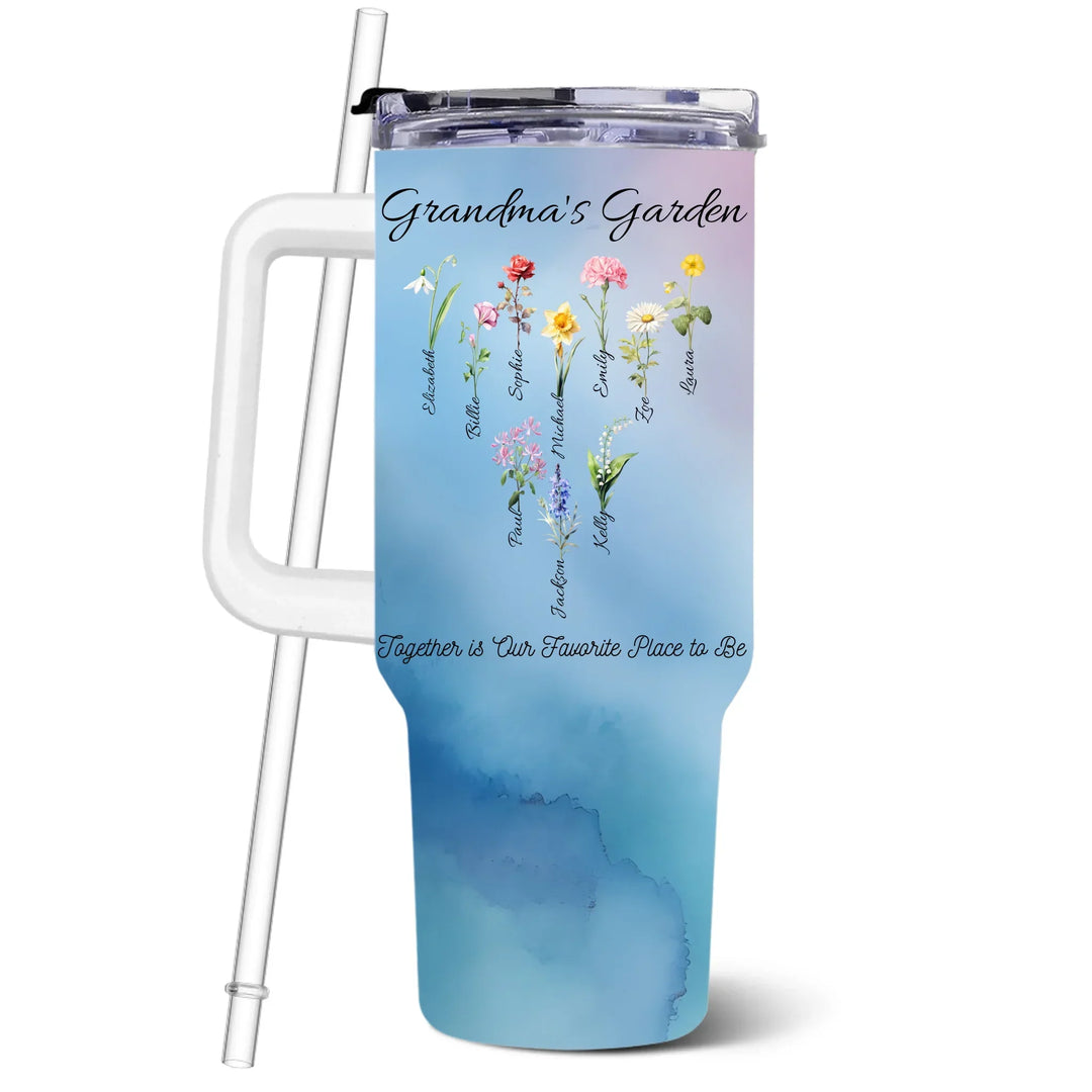 40oz custom birth flower tumbler with handle in matte white – ARTFULANE